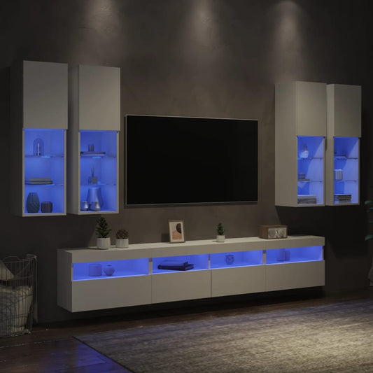 7 Piece TV Wall Cabinet Set with LED Lights White