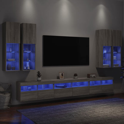 7 Piece TV Wall Cabinet Set with LED Lights Grey Sonoma