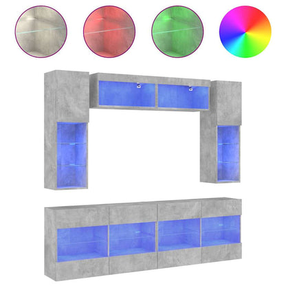 6 Piece TV Wall Cabinet Set with LED Lights Concrete Grey