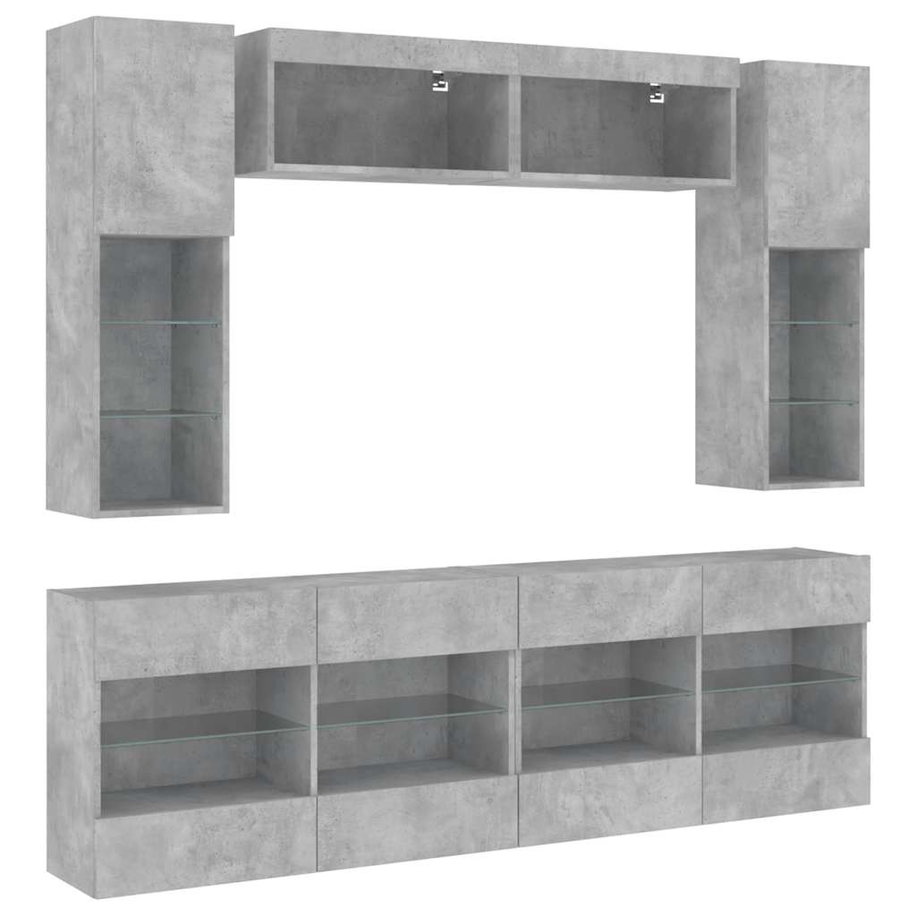 6 Piece TV Wall Cabinet Set with LED Lights Concrete Grey