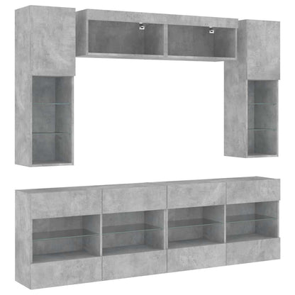 6 Piece TV Wall Cabinet Set with LED Lights Concrete Grey