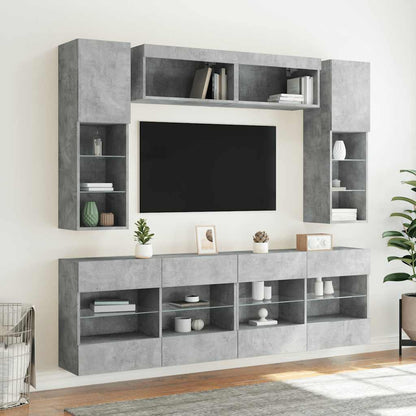 6 Piece TV Wall Cabinet Set with LED Lights Concrete Grey