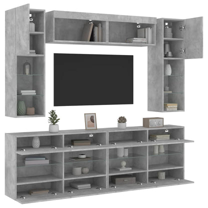 6 Piece TV Wall Cabinet Set with LED Lights Concrete Grey