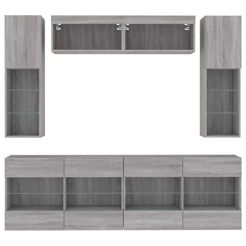 6 Piece TV Wall Cabinet Set with LED Lights Concrete Grey