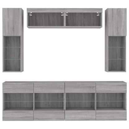 6 Piece TV Wall Cabinet Set with LED Lights Concrete Grey