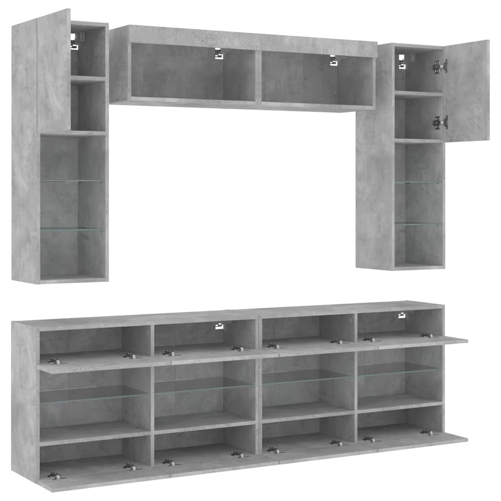 6 Piece TV Wall Cabinet Set with LED Lights Concrete Grey