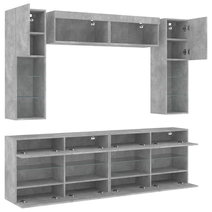 6 Piece TV Wall Cabinet Set with LED Lights Concrete Grey