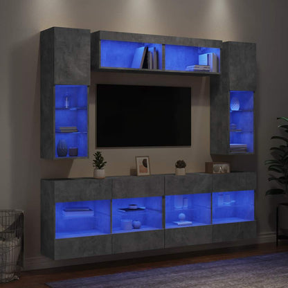 6 Piece TV Wall Cabinet Set with LED Lights Concrete Grey