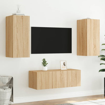 4 Piece TV Wall Units with LED Sonoma Oak Engineered Wood