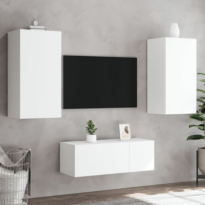 4 Piece TV Wall Units with LED White Engineered Wood