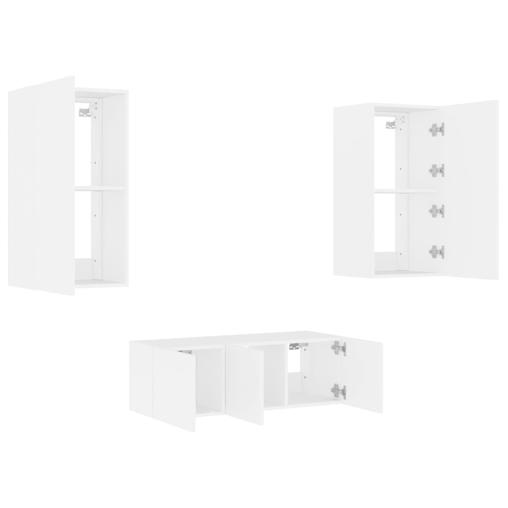 4 Piece TV Wall Units with LED White Engineered Wood