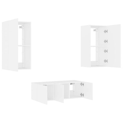 4 Piece TV Wall Units with LED White Engineered Wood