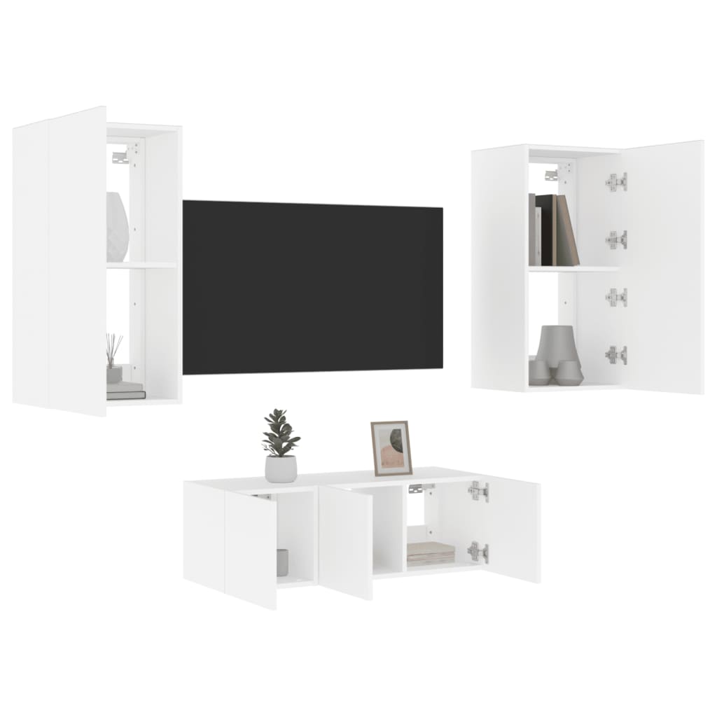 4 Piece TV Wall Units with LED White Engineered Wood