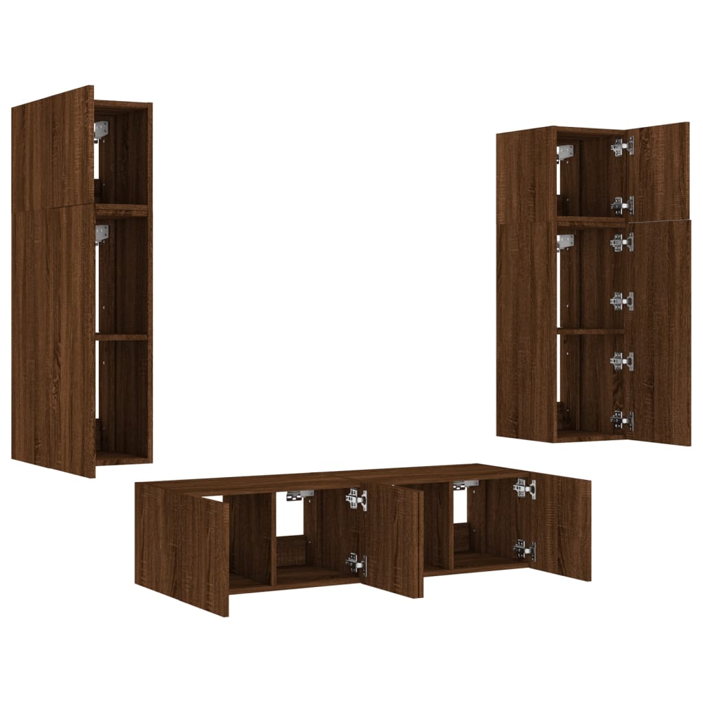 6 Piece TV Wall Units with LED Brown Oak Engineered Wood