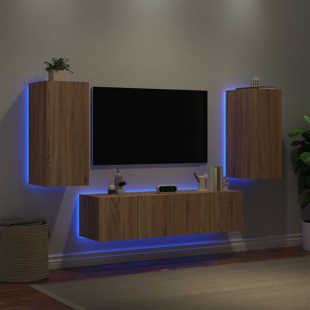 4 Piece TV Wall Units with LED Sonoma Oak Engineered Wood