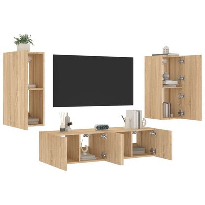 4 Piece TV Wall Units with LED Sonoma Oak Engineered Wood