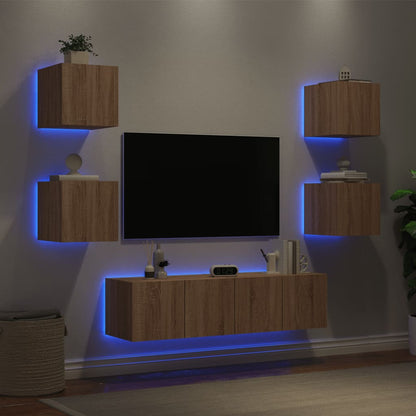 6 Piece TV Wall Units with LED Sonoma Oak Engineered Wood