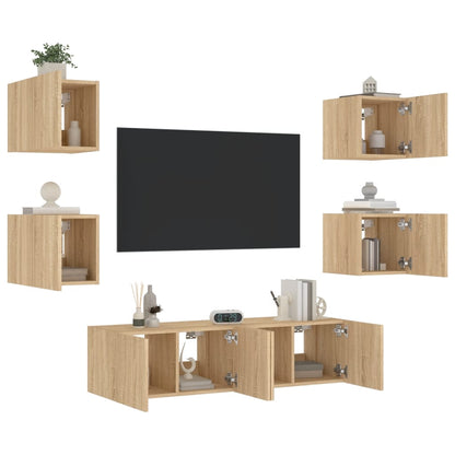 6 Piece TV Wall Units with LED Sonoma Oak Engineered Wood