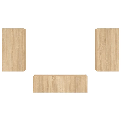 3 Piece TV Wall Cabinets with LED Lights Sonoma Oak