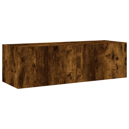 4 Piece TV Wall Cabinets with LED Lights Smoked Oak