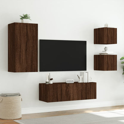 4 Piece TV Wall Cabinets with LED Lights Brown Oak