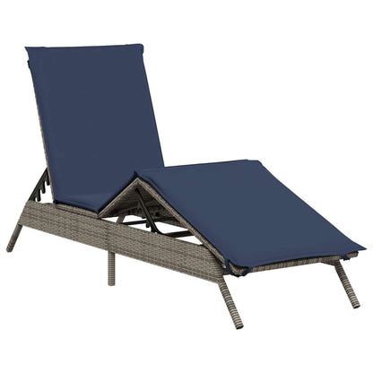 Sun Lounger with Cushion Grey Poly Rattan