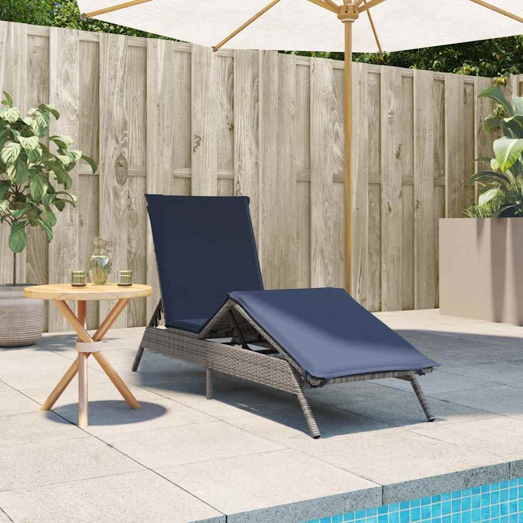 Sun Lounger with Cushion Grey Poly Rattan
