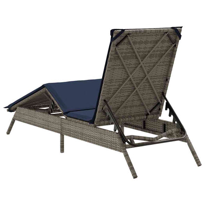 Sun Lounger with Cushion Grey Poly Rattan