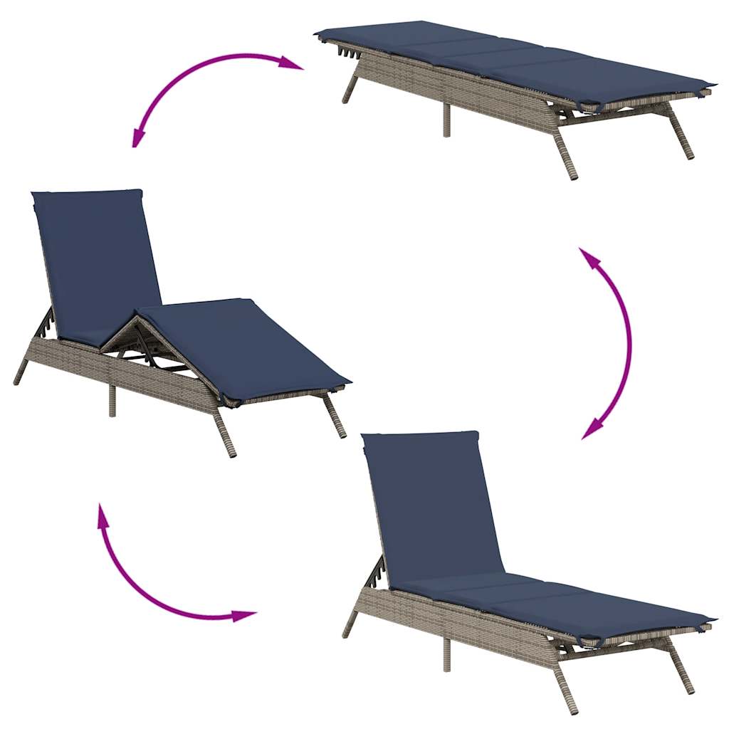 Sun Lounger with Cushion Grey Poly Rattan