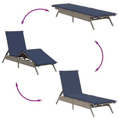 Sun Lounger with Cushion Grey Poly Rattan
