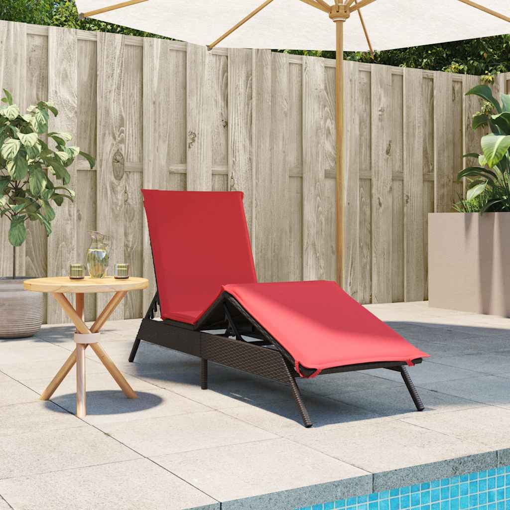 Sun Lounger with Cushion Brown Poly Rattan