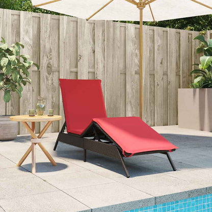Sun Lounger with Cushion Brown Poly Rattan