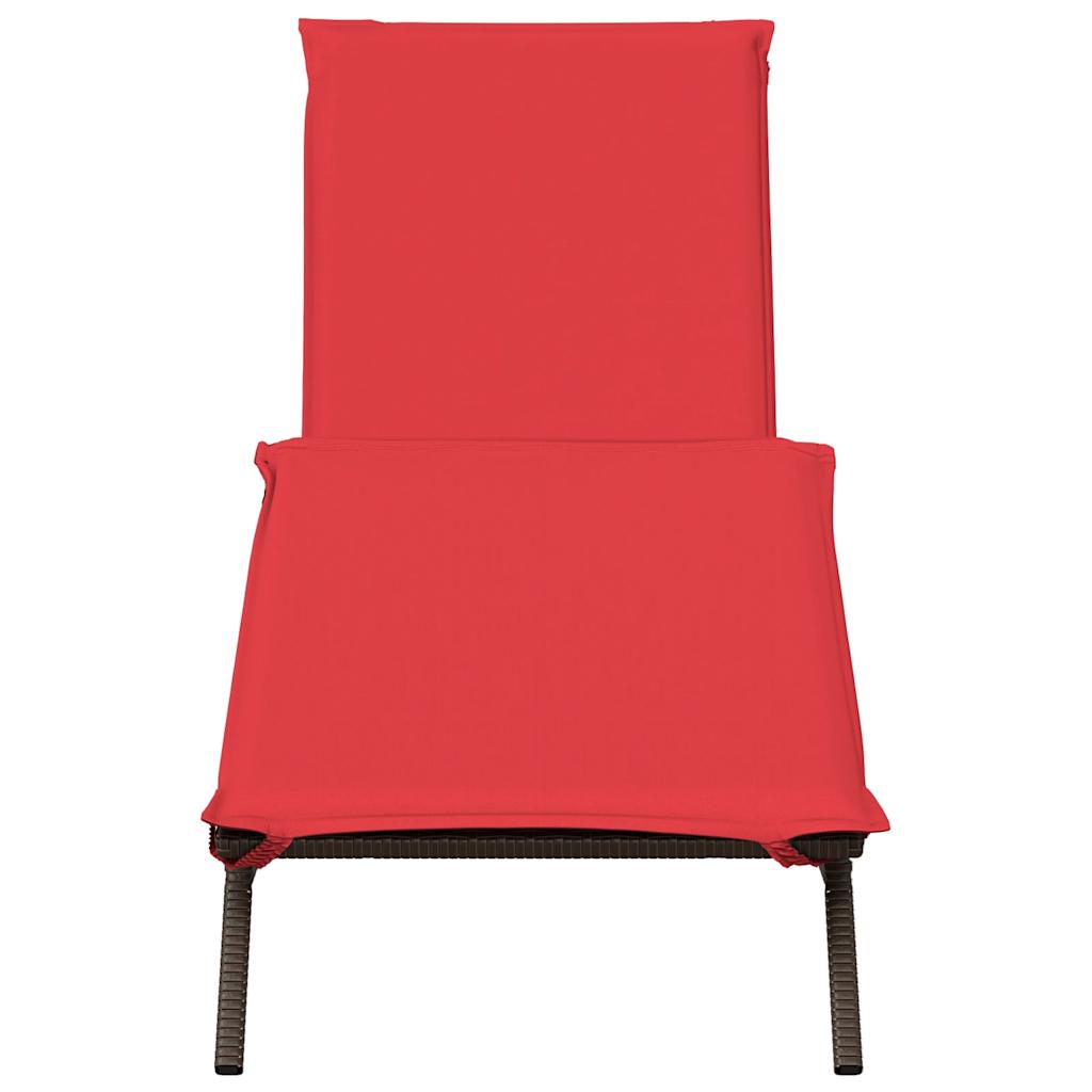 Sun Lounger with Cushion Brown Poly Rattan
