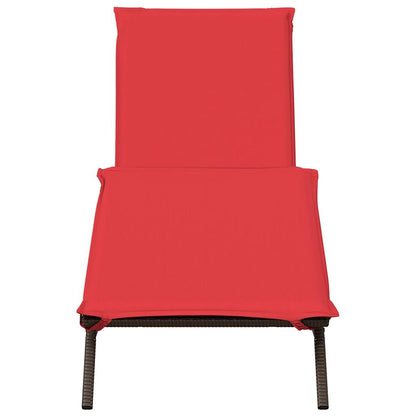 Sun Lounger with Cushion Brown Poly Rattan