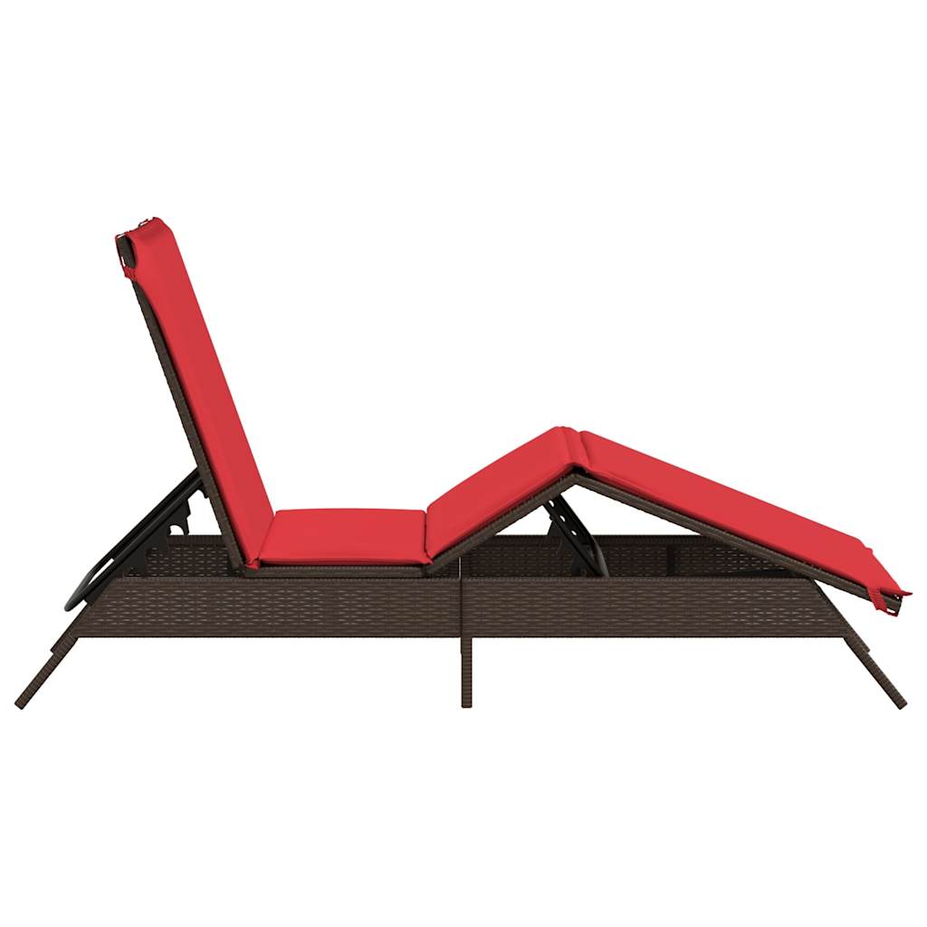 Sun Lounger with Cushion Brown Poly Rattan