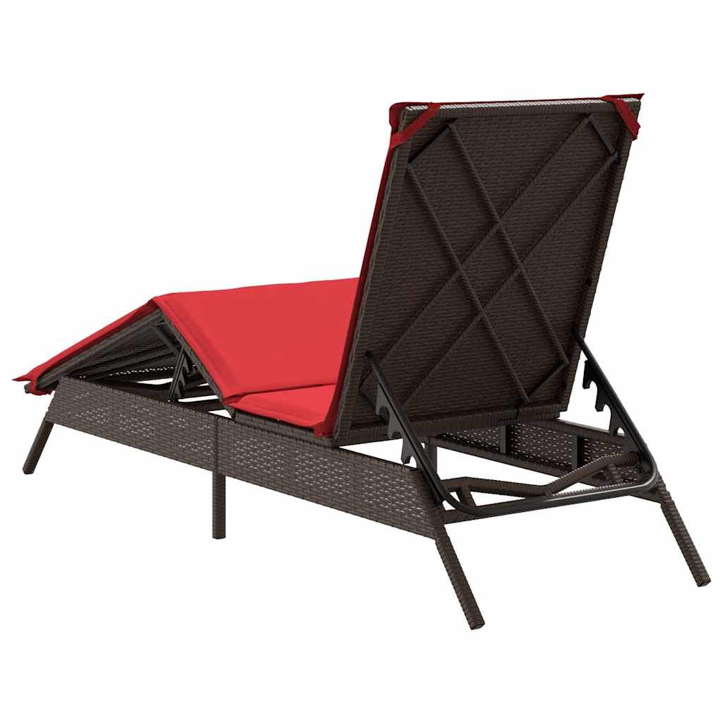 Sun Lounger with Cushion Brown Poly Rattan