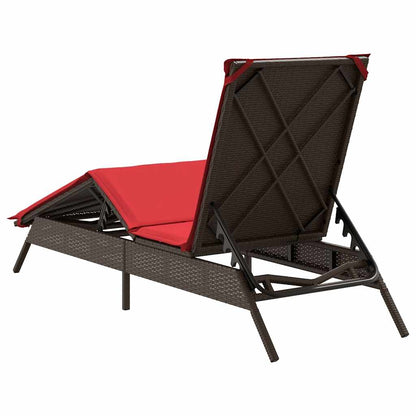 Sun Lounger with Cushion Brown Poly Rattan