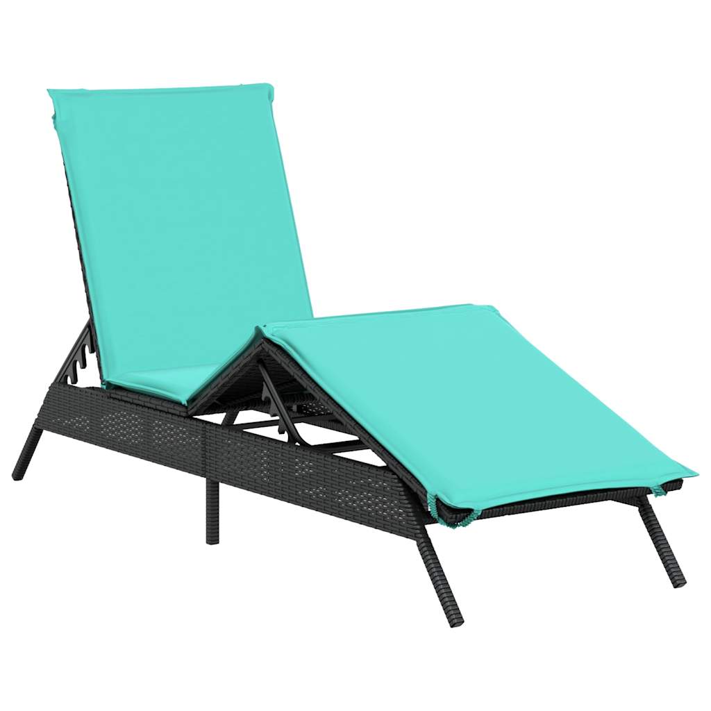 Sun Lounger with Cushion Black Poly Rattan