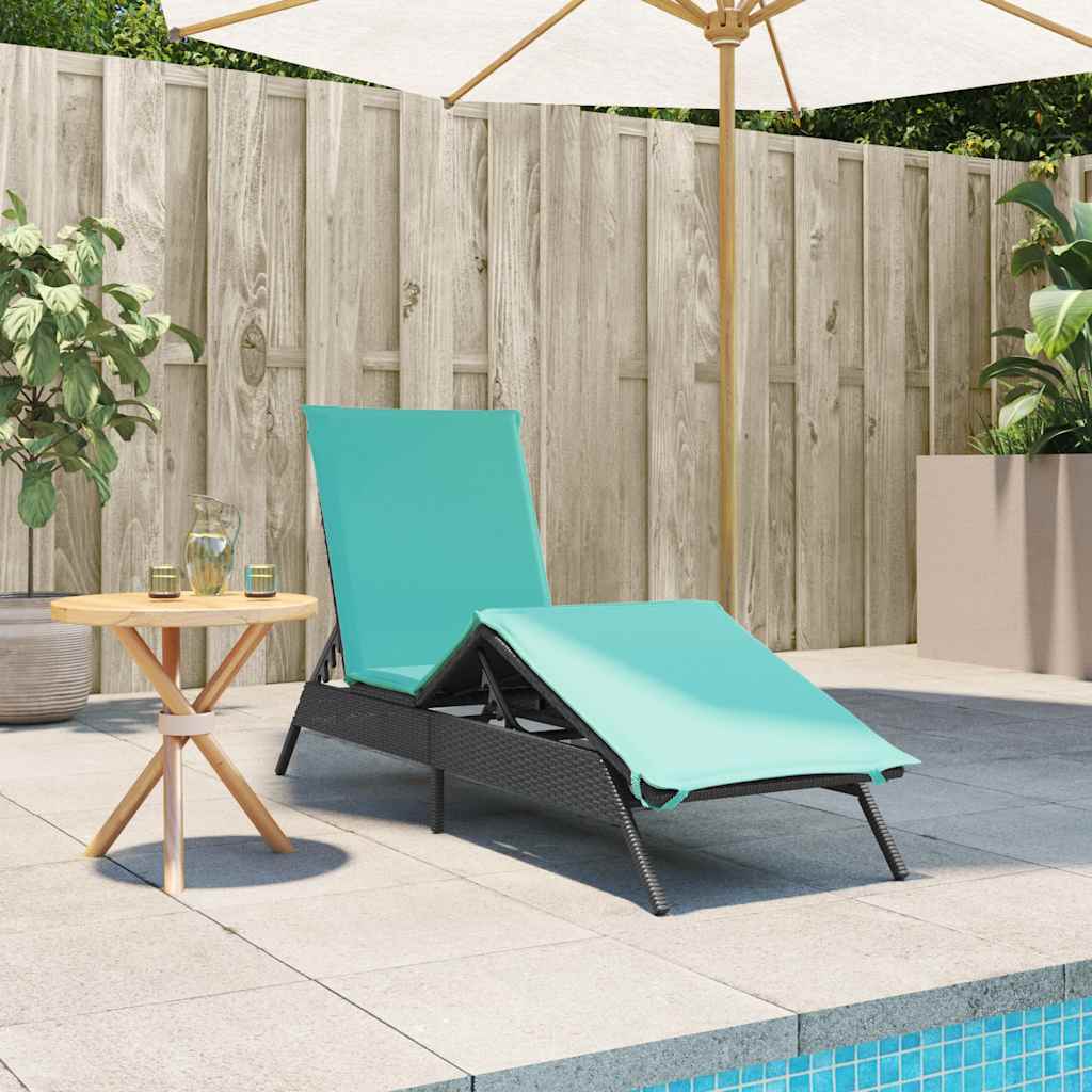 Sun Lounger with Cushion Black Poly Rattan