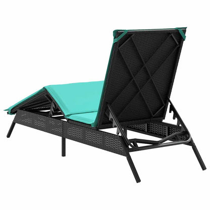 Sun Lounger with Cushion Black Poly Rattan