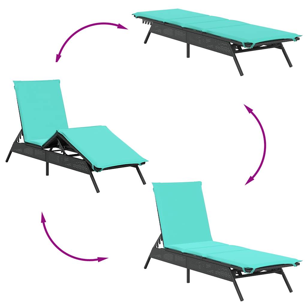 Sun Lounger with Cushion Black Poly Rattan