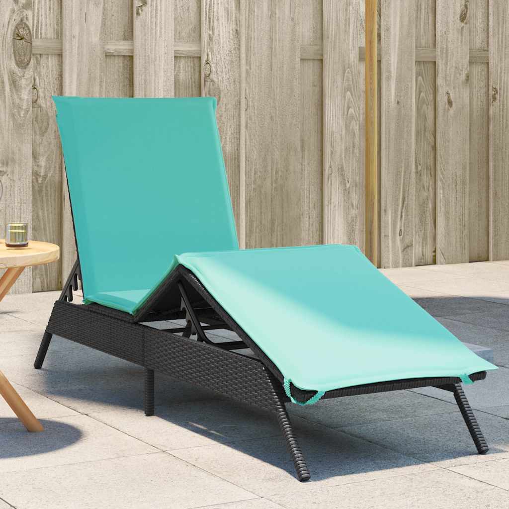 Sun Lounger with Cushion Black Poly Rattan