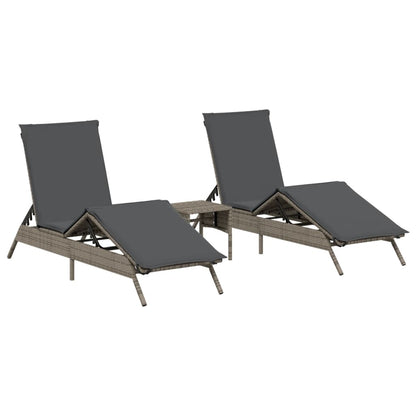 Sun Loungers 2 pcs with Table Gray Poly Rattan