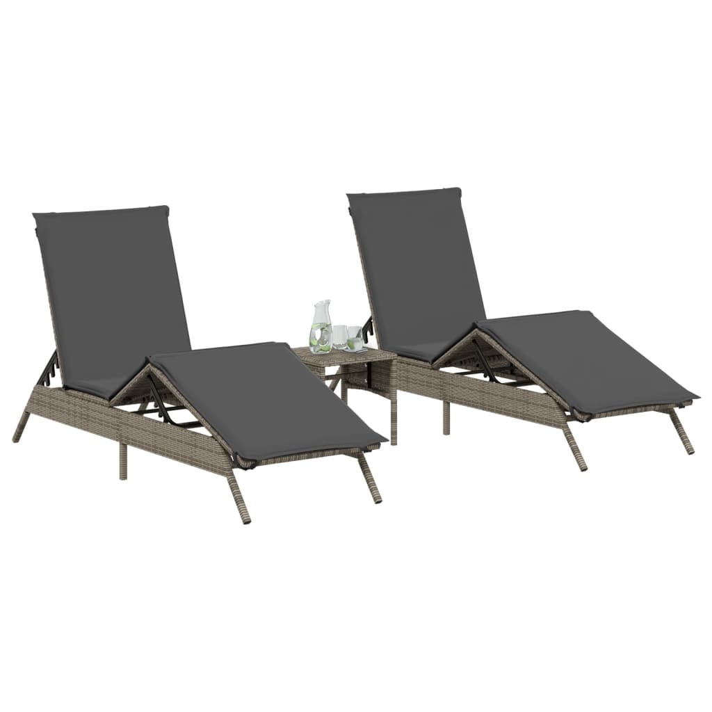 Sun Loungers 2 pcs with Table Gray Poly Rattan