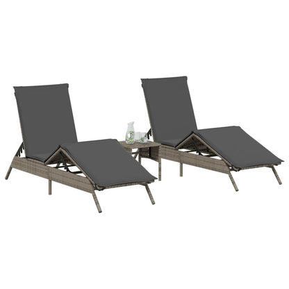 Sun Loungers 2 pcs with Table Gray Poly Rattan