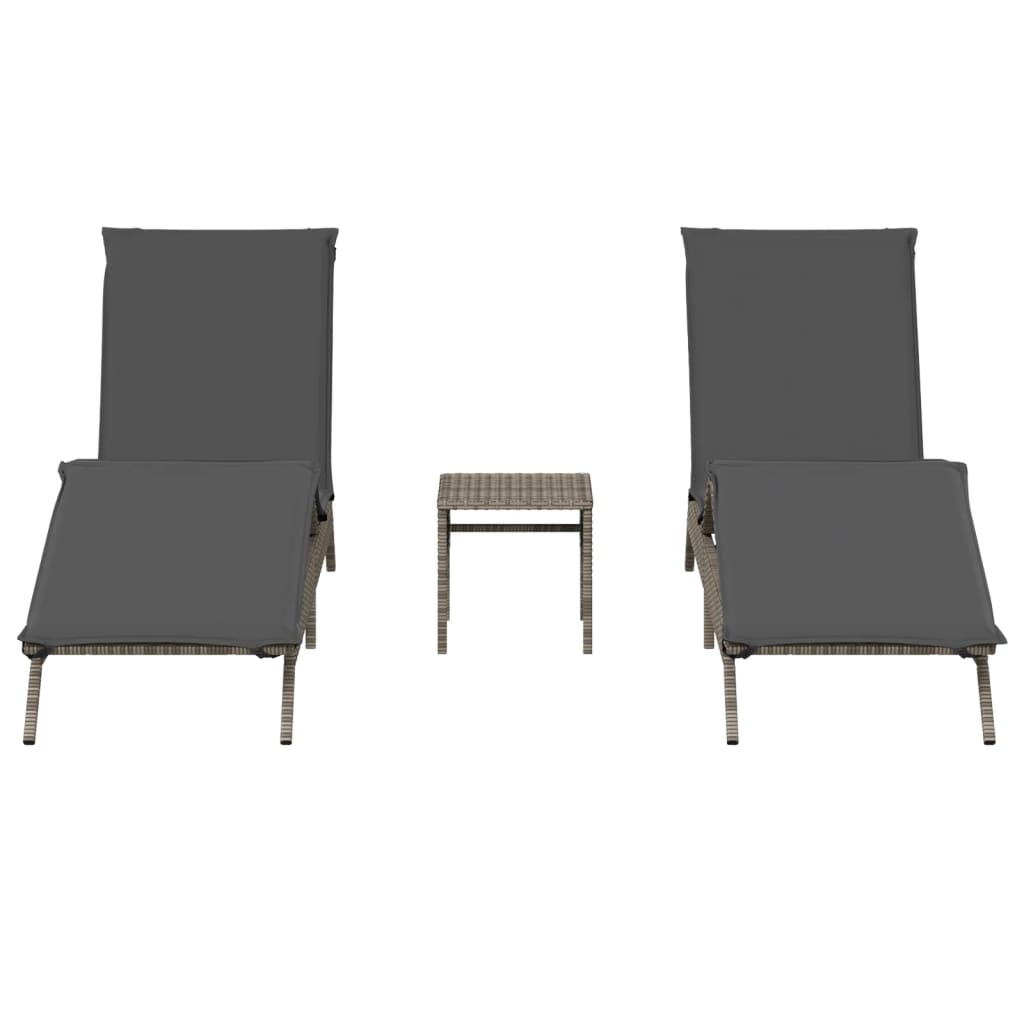 Sun Loungers 2 pcs with Table Gray Poly Rattan
