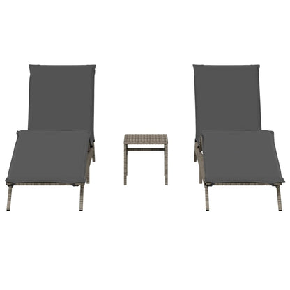 Sun Loungers 2 pcs with Table Gray Poly Rattan
