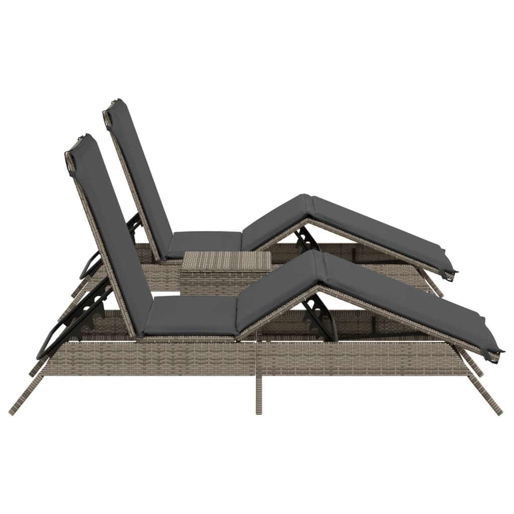 Sun Loungers 2 pcs with Table Gray Poly Rattan