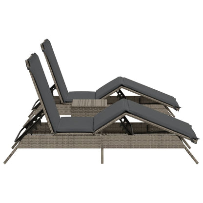 Sun Loungers 2 pcs with Table Gray Poly Rattan