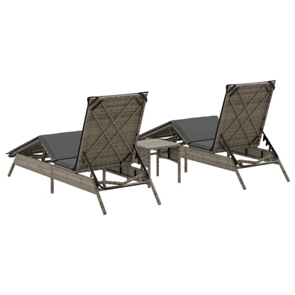 Sun Loungers 2 pcs with Table Gray Poly Rattan